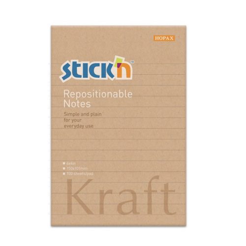 STICK N Öntapadó jegyzettömb STICK'N Kraft notes 150x101mm újrahasznosított natúr barna 100 lap