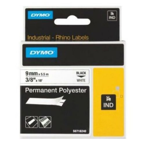 Feliratozó szalag DYMO ID1 9mm x 5,5m poliészter fehér alapon fekete írásszín