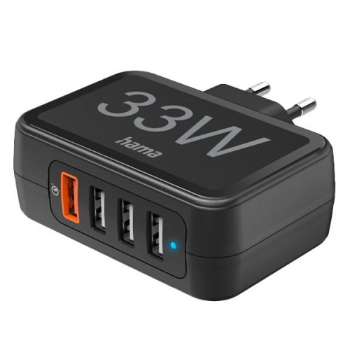 Hálózati adapter HAMA 3xUSB-A + 1xQC 3.0 33W fekete