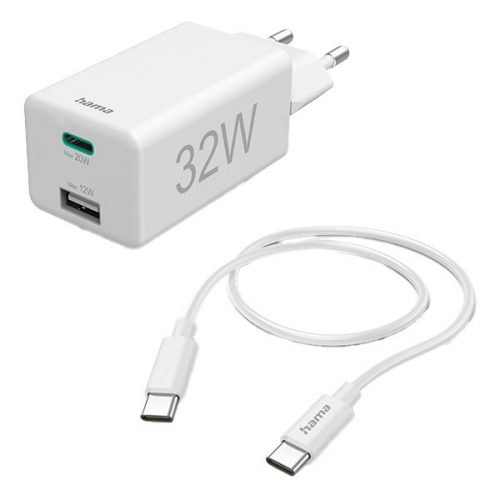 Töltő HAMA USB/USB-C 32W fehér