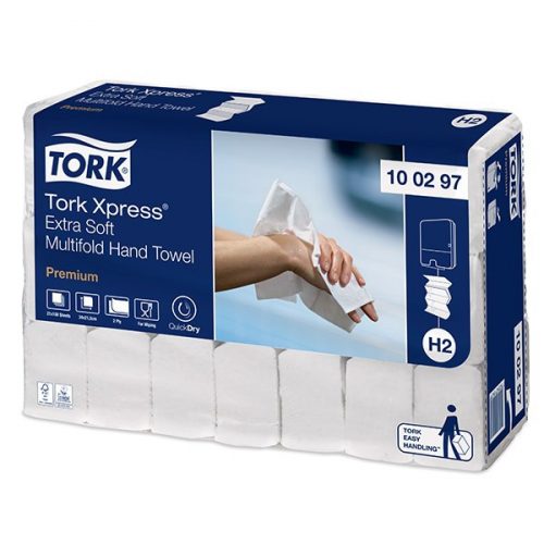 Kéztörlő TORK Xpress Extra Soft Multifold Premium H2 hajtogatású 2 rétegű fehér 100 lapos