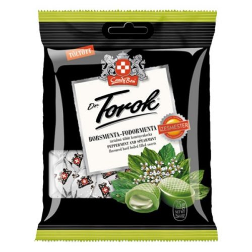 DR TOROK Töltött keménycukorka DR. TOROK borsmentával és fodormentával 75g