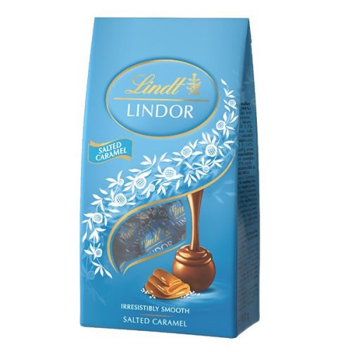 Csokoládé LINDT Lindor Salted Caramel sós karamellás tejcsokoládé golyók dísztasakban 137g