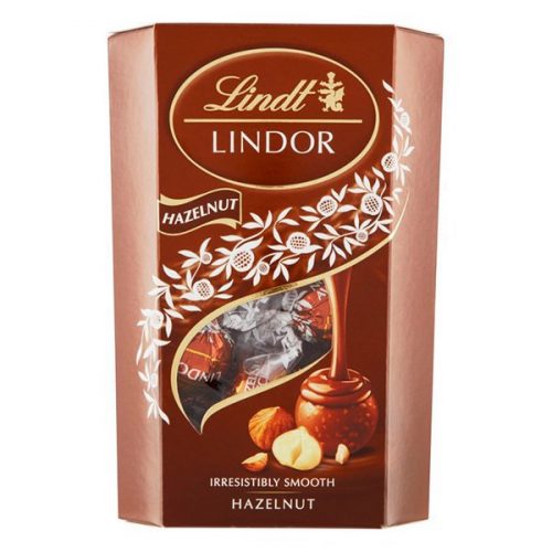 Csokoládé LINDT Lindor Hazelnut mogyorós tejcsokoládé golyók díszdobozban 200g