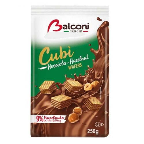 Töltött ostya BALCONI cubi wafers mogyorós 250 g