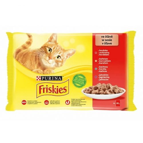 Állateledel alutasakos PURINA Friskies macskáknak csirke-marha-bárány-kacsa 4x85g