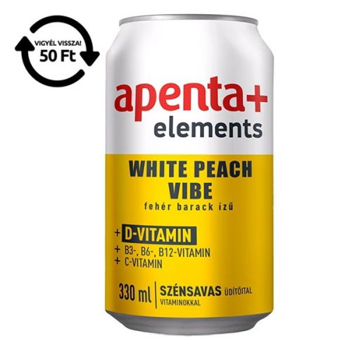 Ásványvíz szénsavmentes APENTA+ Elements White Peach Vibe 0,33L DRS