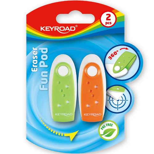 Radír, PVC mentes 2 db/bliszter Keyroad Fun Pod vegyes színek