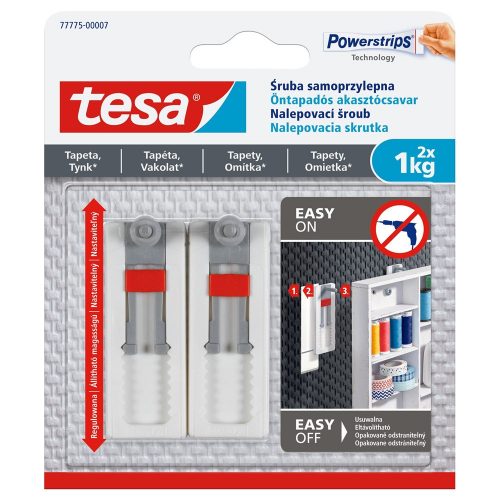 Akasztócsavar öntapadó állítható, érzékeny felületekhez 1 kg teherbírású 2 darab/bliszter Tesa Powerstrips